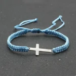 Sky blue braided bracelet with stainless steel cross