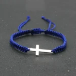 Blue braided bracelet with stainless steel cross