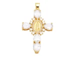 Virgin Mary cross pendant in gold-plated metal with white stones