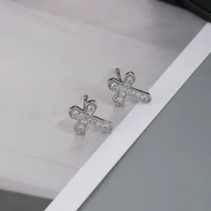 Silver-plated cross earrings with zircons