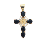 Virgin Mary cross pendant in gold-plated metal with black stones